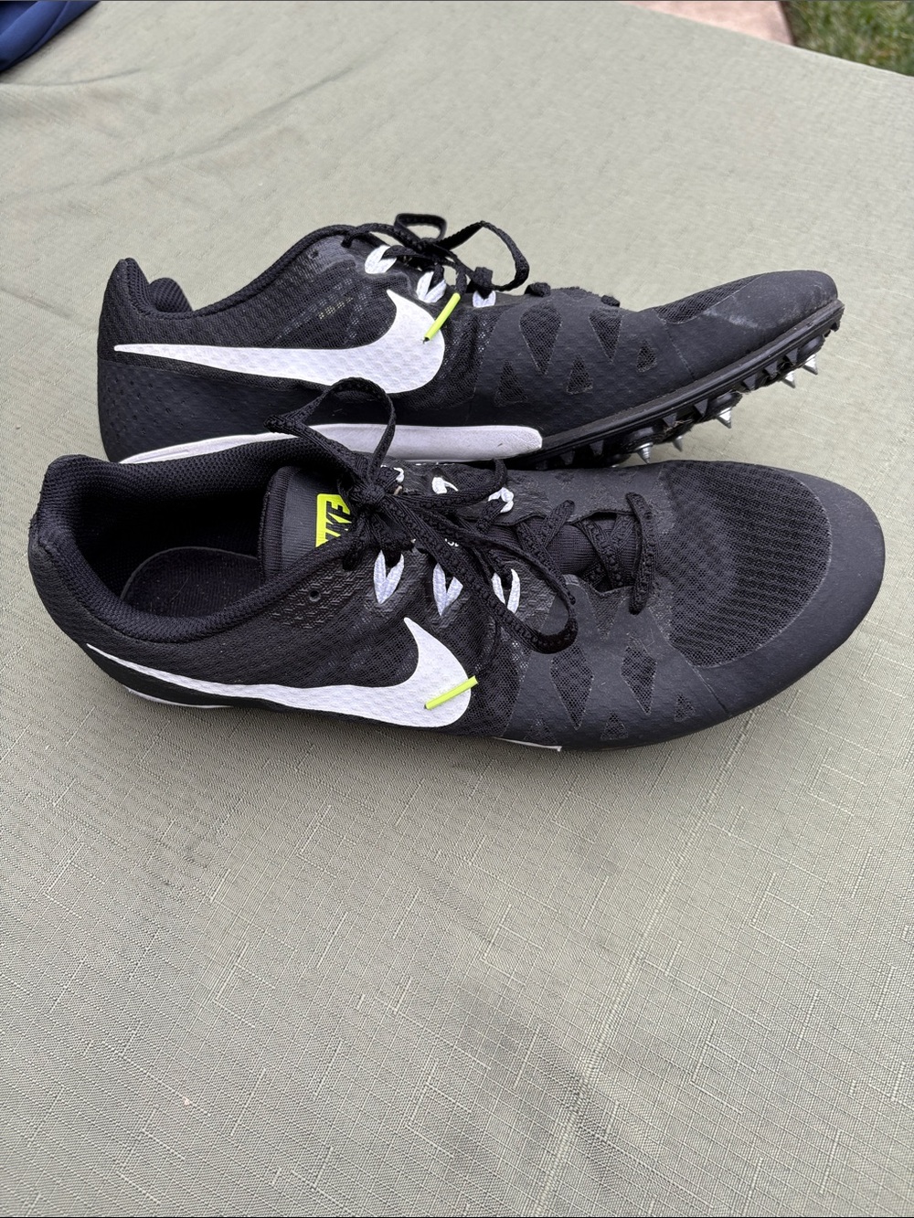 Nike Men’s Black and White Track Spikes with Lime Accents